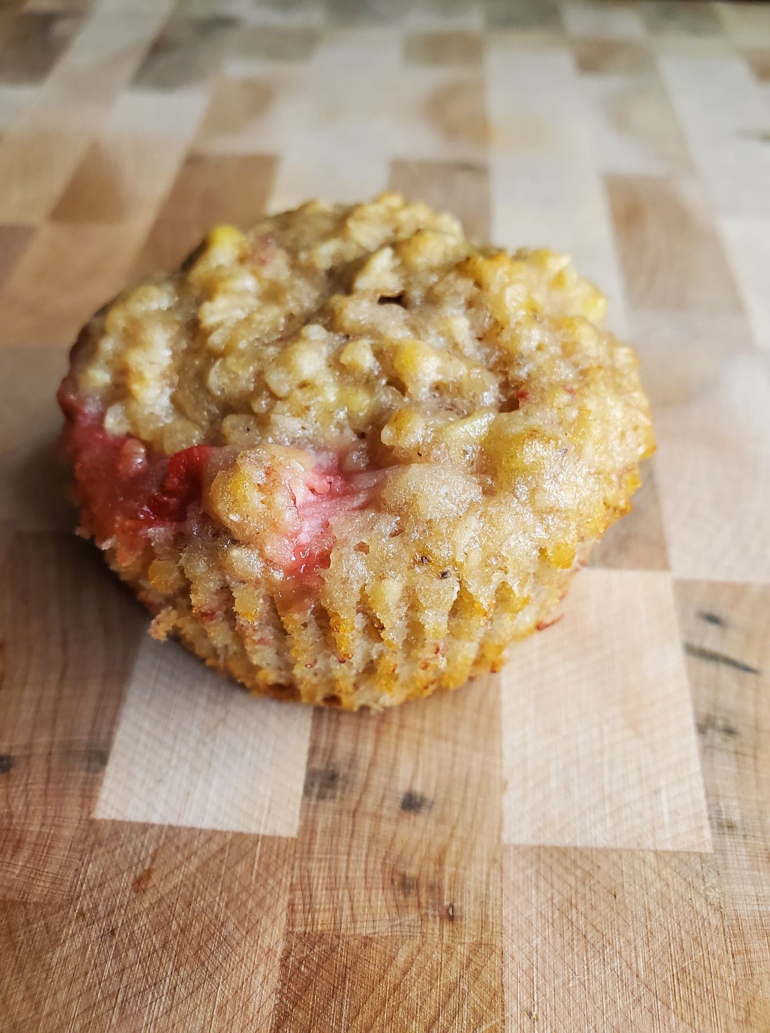 Banana Strawberry Oat Muffins
